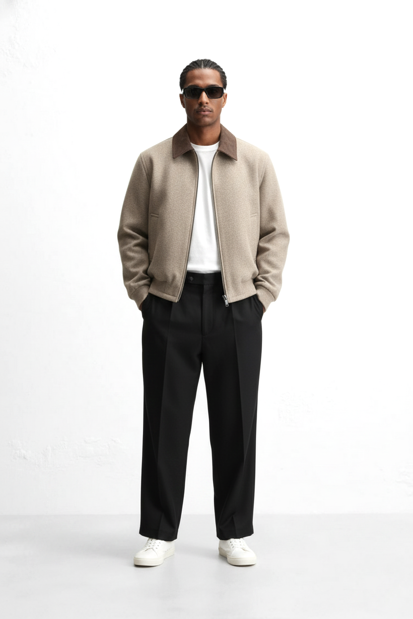 DUO TONE ZIP UP JACKET - BEIGE